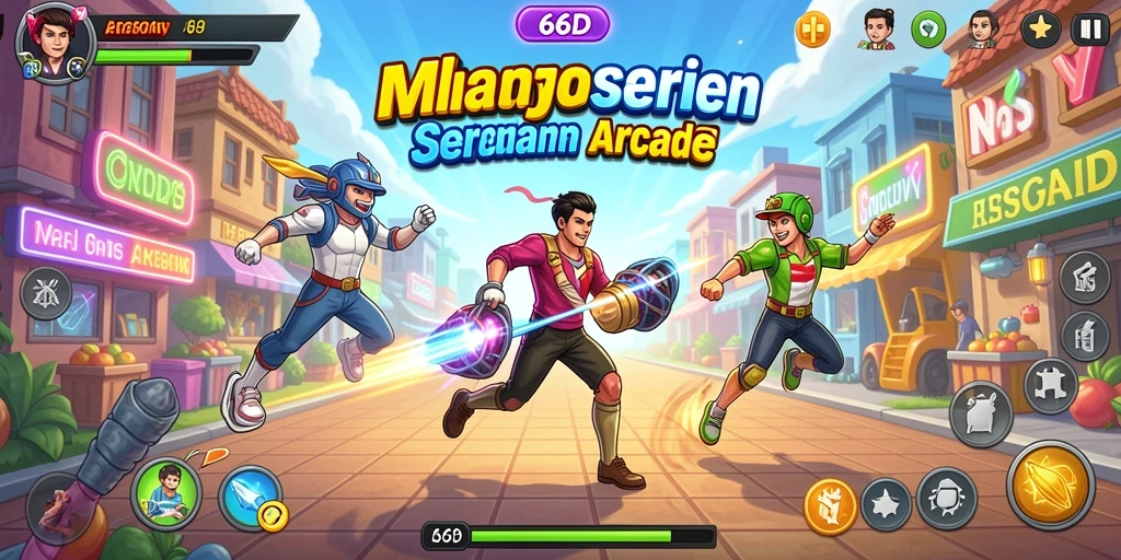 Screenshot utama 66D menunjukkan aksi seru dalam gameplay Arcade.