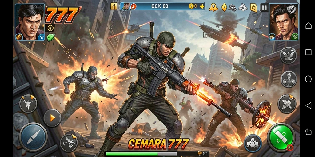 Tampilan gameplay seru dari CEMARA777 saat bertempur melawan musuh.