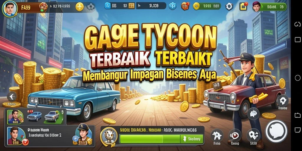 Screenshot dari gameplay FA99 yang menunjukkan keseruan manajemen bisnis.