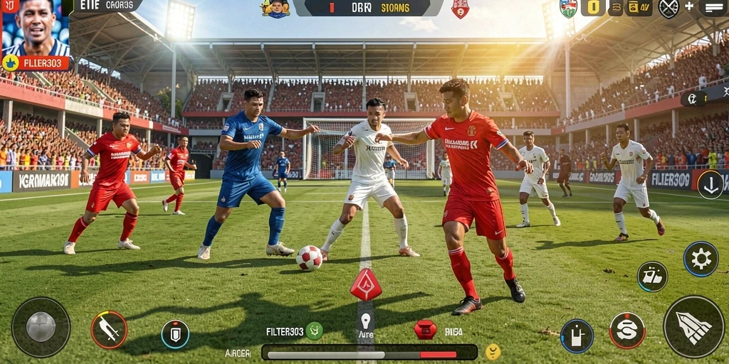 Tampilan dinamis gameplay FILTER303 dengan aksi olahraga yang mendebarkan.