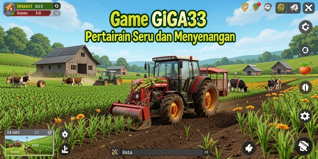 Tampilan gameplay GIGA33 yang menunjukkan kebun yang subur.