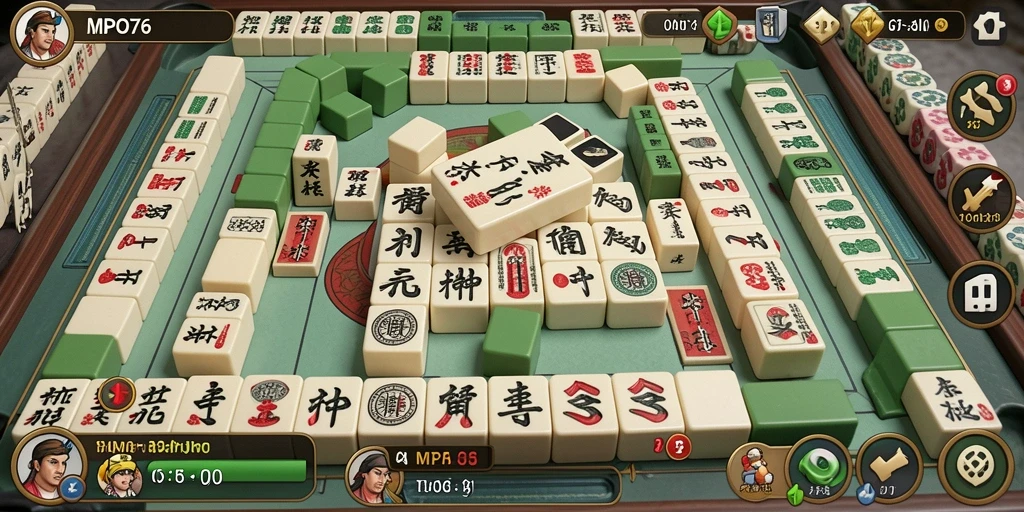 Tampilan gameplay seru dari MPO76 yang menampilkan Mahjong klasik.