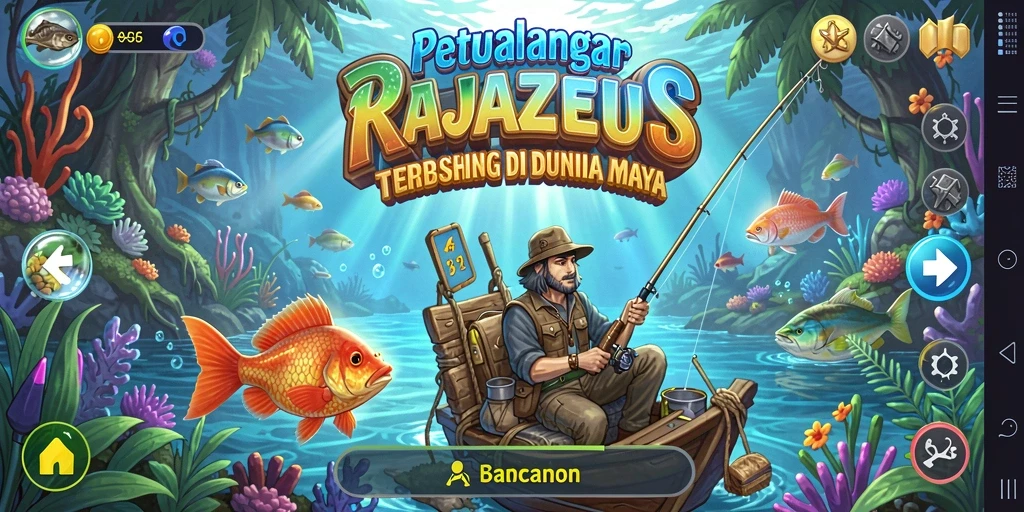 Tampilan gameplay RAJAZEUS yang seru dan menarik saat memancing.