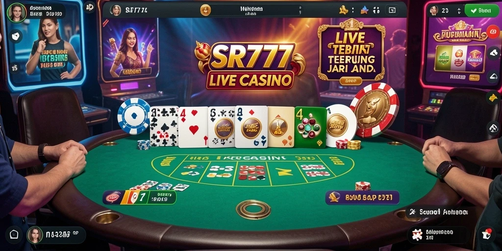 Tangkapan layar SR777 yang menunjukkan dealer langsung dan permainan menarik.